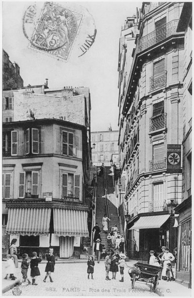 Postcard depicting Rue des Trois Freres in Paris, c.1900 by French Photographer